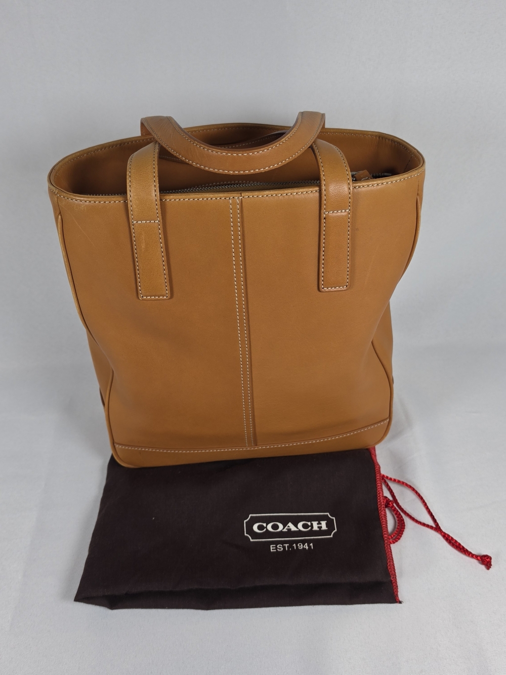 Coach Vintage 7787 Hampton Shopper Camel Tan Leather Medium Bag Womens - Picture 5 of 16
